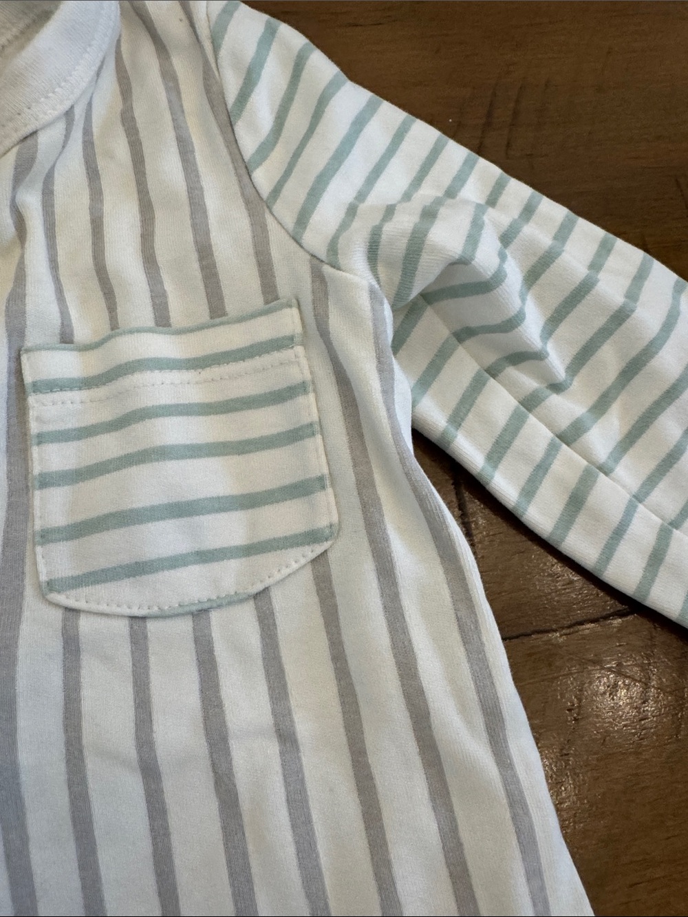 Striped Long-Sleeve Baby Bodysuit Romper in Light Blue - Picture 4 of 5